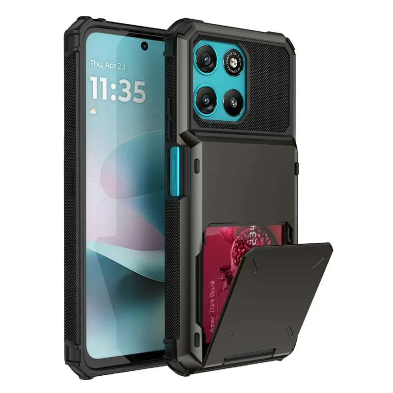 For Motorola Moto G67 Power 5G Case PC + TPU Dual Layer Back Phone Cover with Card Holder - Black