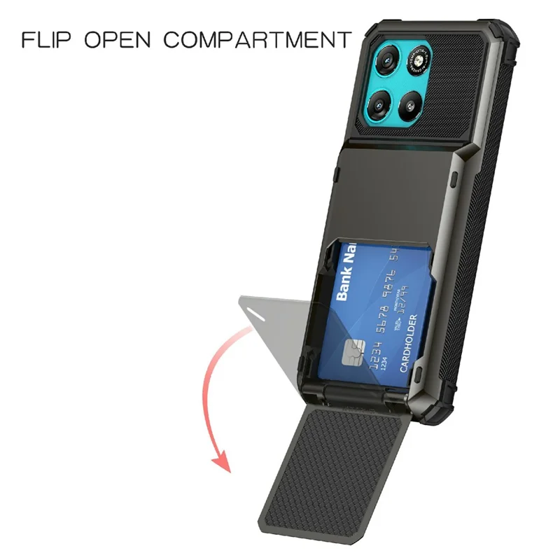 For Motorola Moto G67 Power 5G Case PC + TPU Dual Layer Back Phone Cover with Card Holder - Black