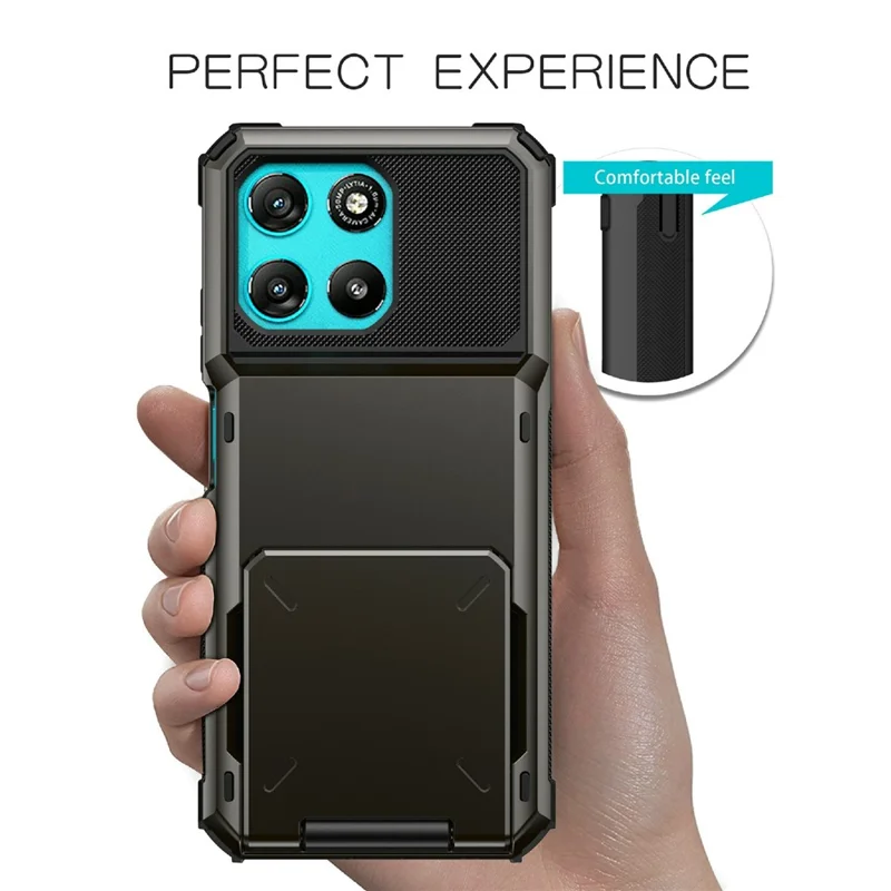 For Motorola Moto G67 Power 5G Case PC + TPU Dual Layer Back Phone Cover with Card Holder - Black