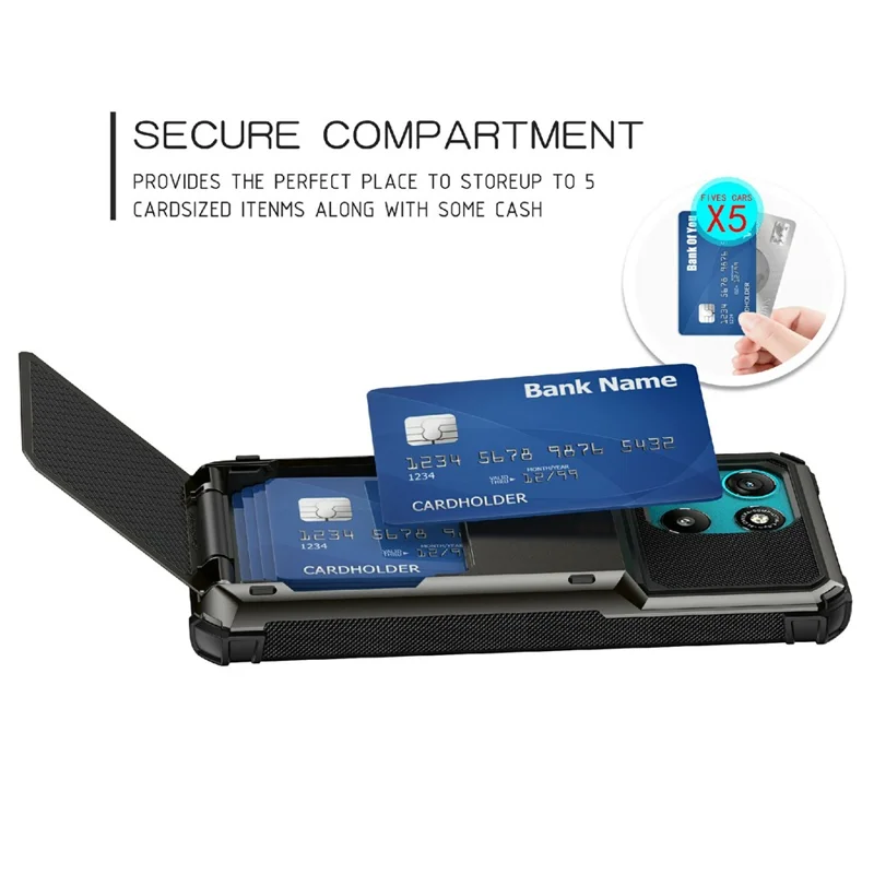 For Motorola Moto G67 Power 5G Case PC + TPU Dual Layer Back Phone Cover with Card Holder - Black