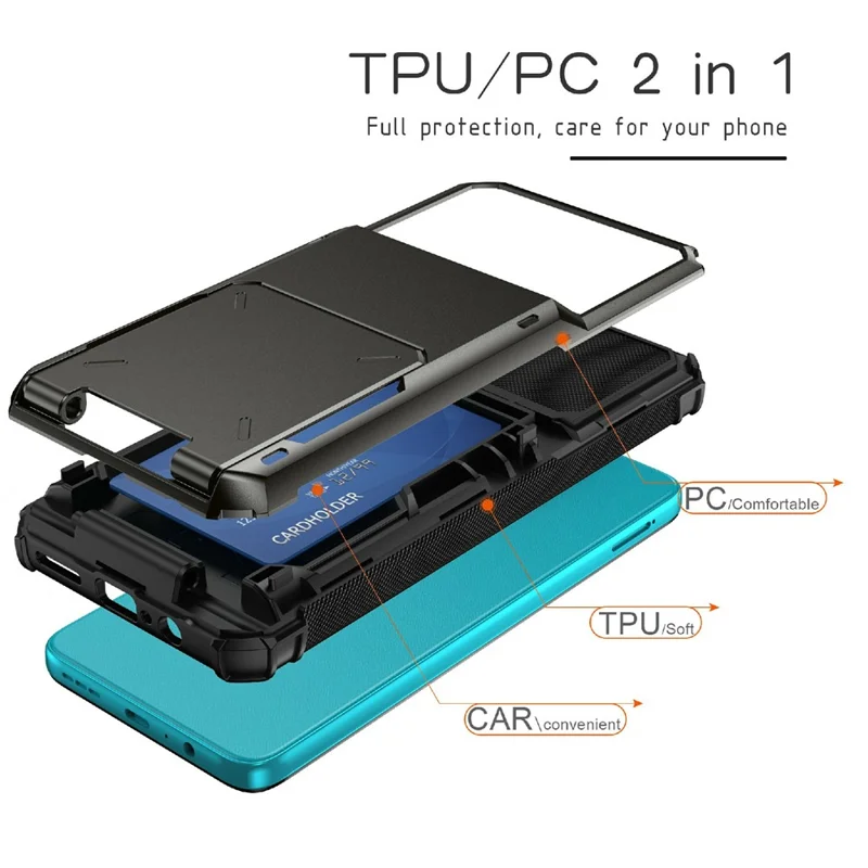 For Motorola Moto G67 Power 5G Case PC + TPU Dual Layer Back Phone Cover with Card Holder - Black