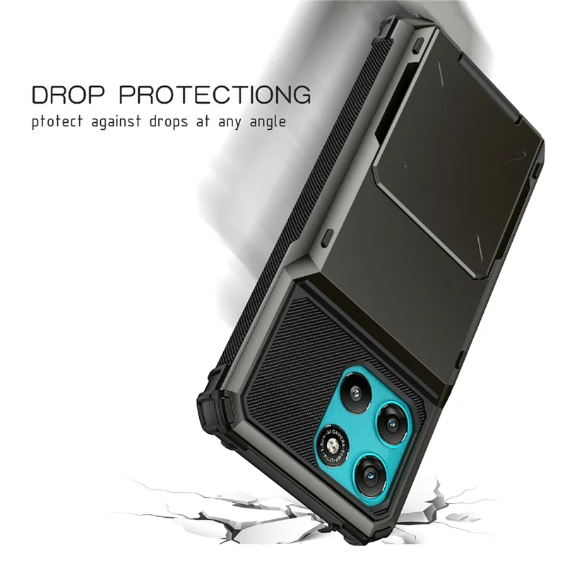 For Motorola Moto G67 Power 5G Case PC + TPU Dual Layer Back Phone Cover with Card Holder - Black