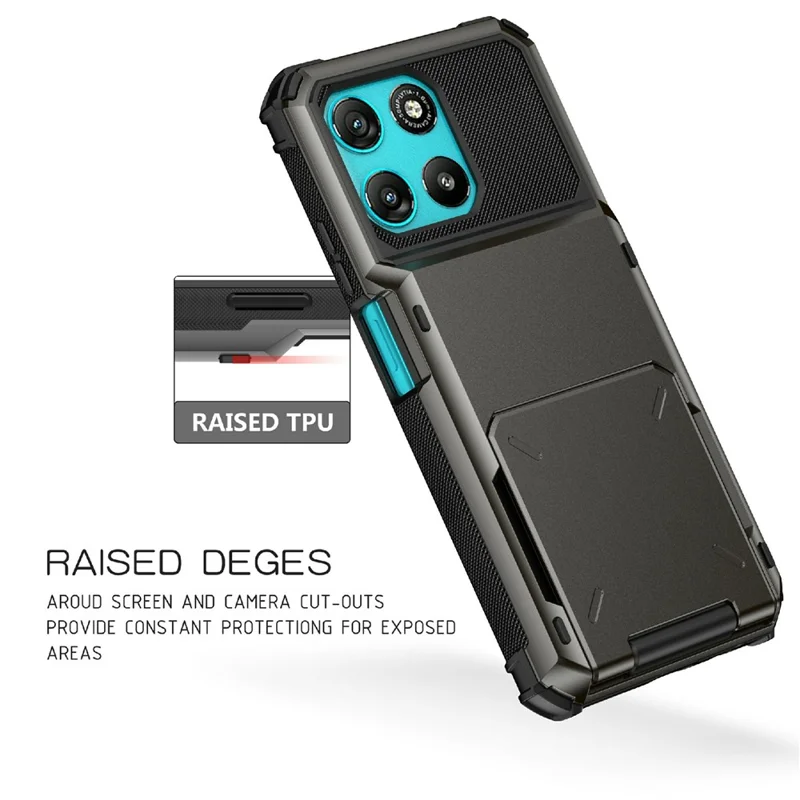 For Motorola Moto G67 Power 5G Case PC + TPU Dual Layer Back Phone Cover with Card Holder - Black