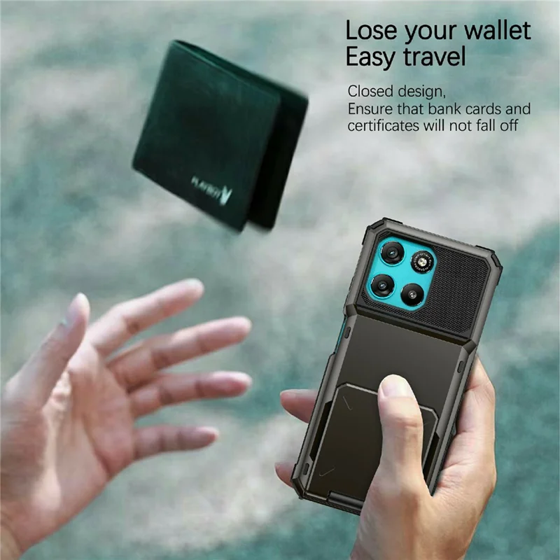 For Motorola Moto G67 Power 5G Case PC + TPU Dual Layer Back Phone Cover with Card Holder - Black