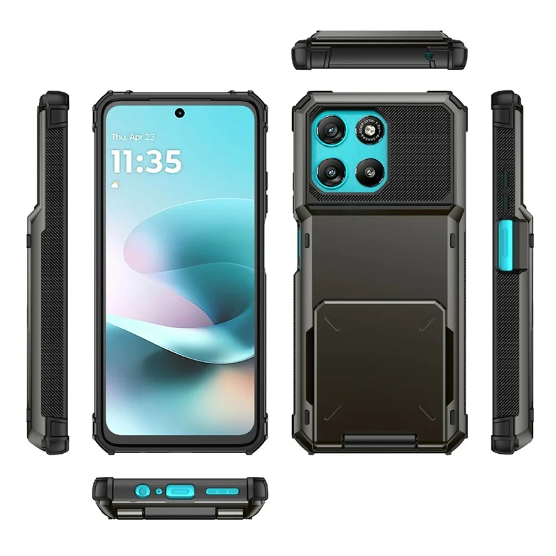 For Motorola Moto G67 Power 5G Case PC + TPU Dual Layer Back Phone Cover with Card Holder - Black