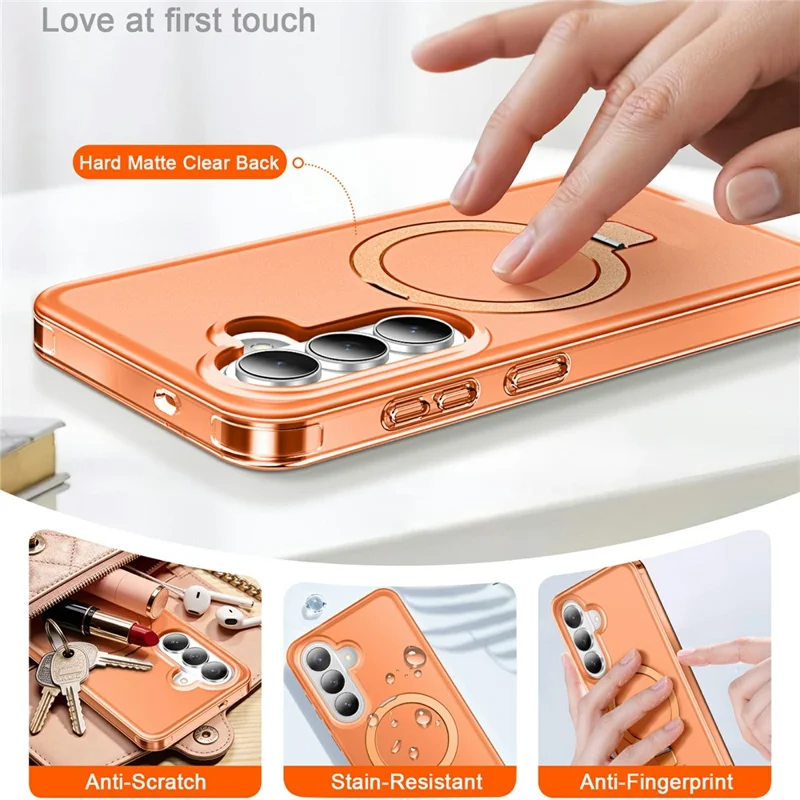 For Samsung Galaxy S26  /  S26 Pro Magnetic Case Kickstand Frosted TPU + PC Phone Cover with PET Screen Protector - Orange