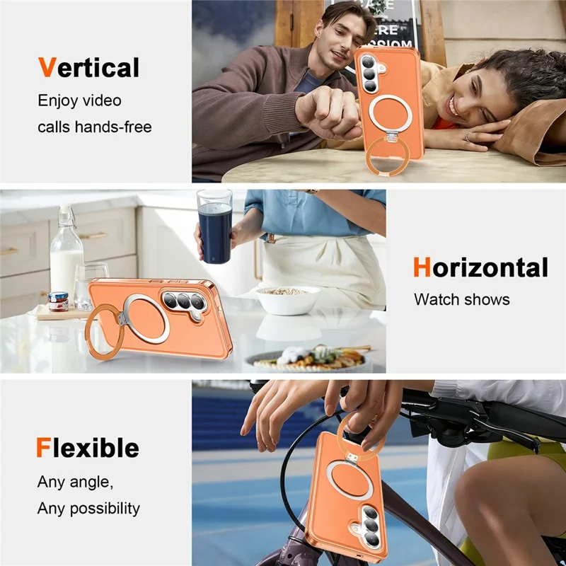 For Samsung Galaxy S26  /  S26 Pro Magnetic Case Kickstand Frosted TPU + PC Phone Cover with PET Screen Protector - Orange