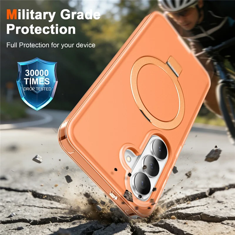 For Samsung Galaxy S26+ Magnetic Case Kickstand Frosted TPU + PC Phone Cover with PET Screen Protector - Orange