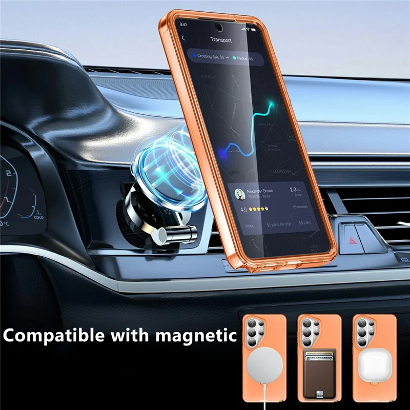 For Samsung Galaxy S26 Ultra Magnetic Case Kickstand Frosted TPU + PC Phone Cover with PET Screen Protector - Orange