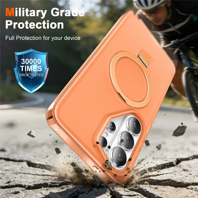 For Samsung Galaxy S26 Ultra Magnetic Case Kickstand Frosted TPU + PC Phone Cover with PET Screen Protector - Orange
