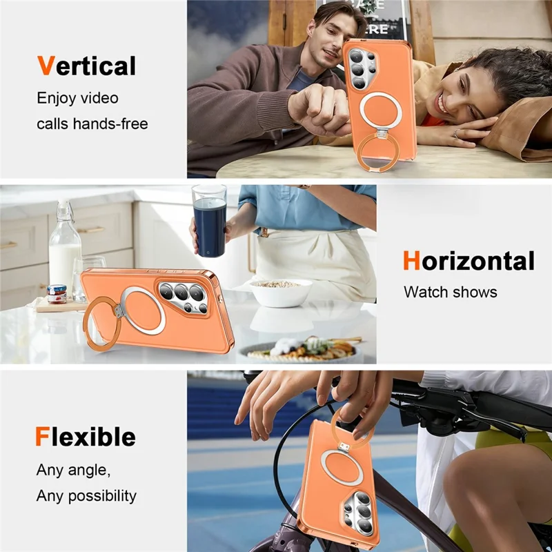 For Samsung Galaxy S26 Ultra Magnetic Case Kickstand Frosted TPU + PC Phone Cover with PET Screen Protector - Orange