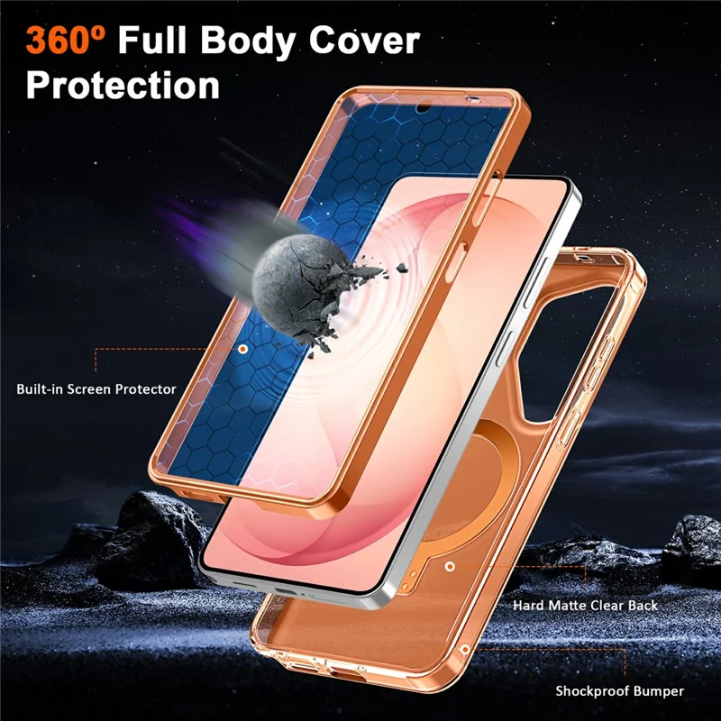 For Samsung Galaxy S26 Ultra Magnetic Case Kickstand Frosted TPU + PC Phone Cover with PET Screen Protector - Orange