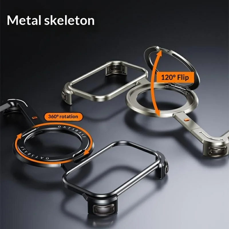 Bulk Purchasing For iPhone 17 Pro Max Magnetic Case Rotary Kickstand Metal Phone Bumper Cover - Black