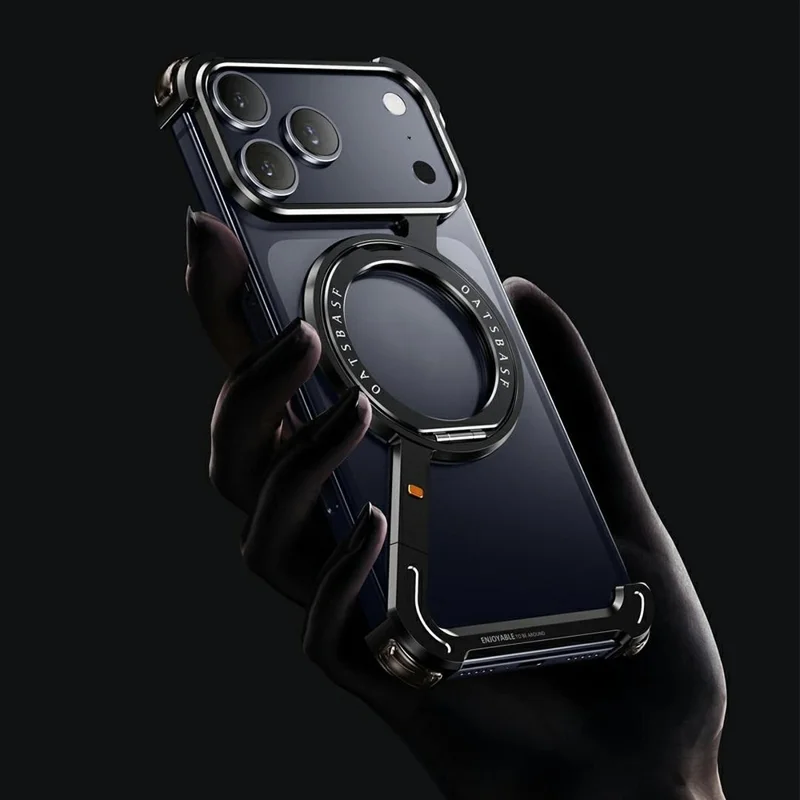 Bulk Purchasing For iPhone 17 Pro Max Magnetic Case Rotary Kickstand Metal Phone Bumper Cover - Black