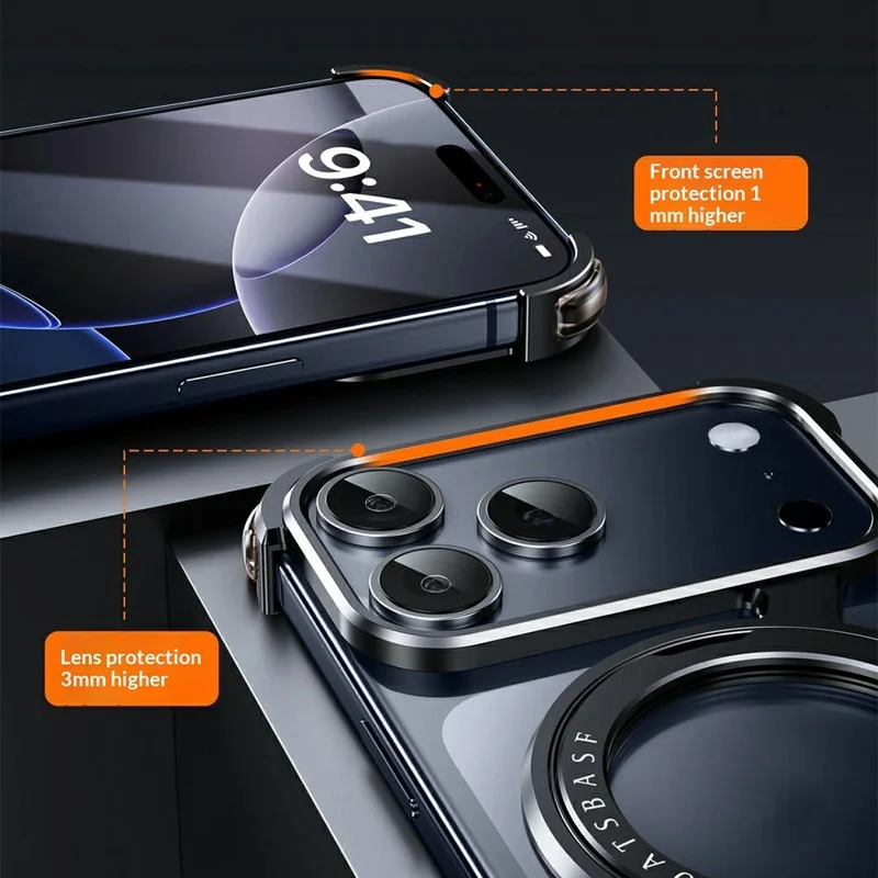 Compra al por mayor para funda magnética iPhone 17 Pro Max con soporte giratorio y cubierta protectora metálica - Naranja