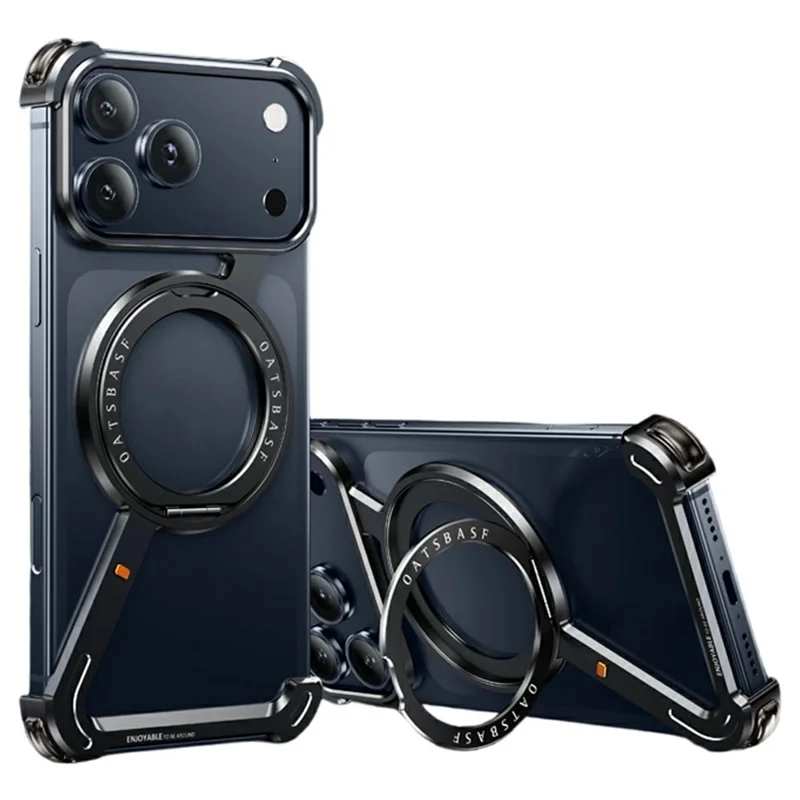 Bulk Purchasing For iPhone 17 Pro Magnetic Case Rotary Kickstand Metal Phone Bumper Cover - Black