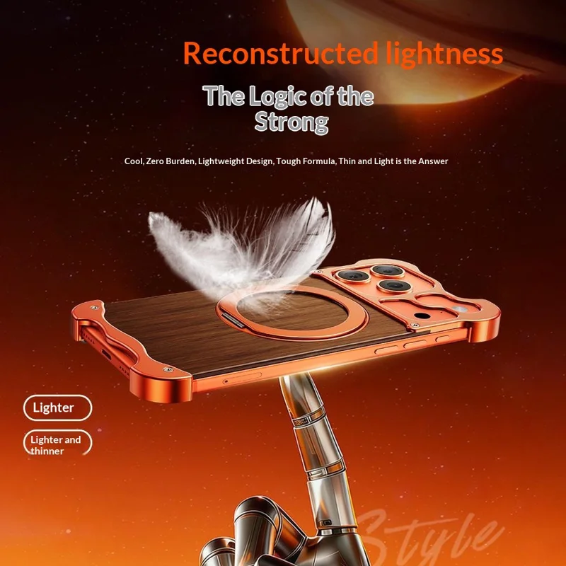 Bulk Purchasing For iPhone 17 Pro Max Magnetic Case Rotating Kickstand Metal + Solid Wood Phone Cover Compatible with MagSafe - Black