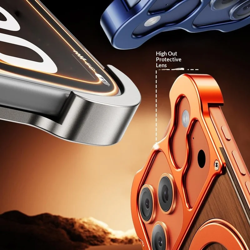 Bulk Purchasing For iPhone 17 Pro Magnetic Case Rotating Kickstand Metal + Solid Wood Phone Cover Compatible with MagSafe - Orange