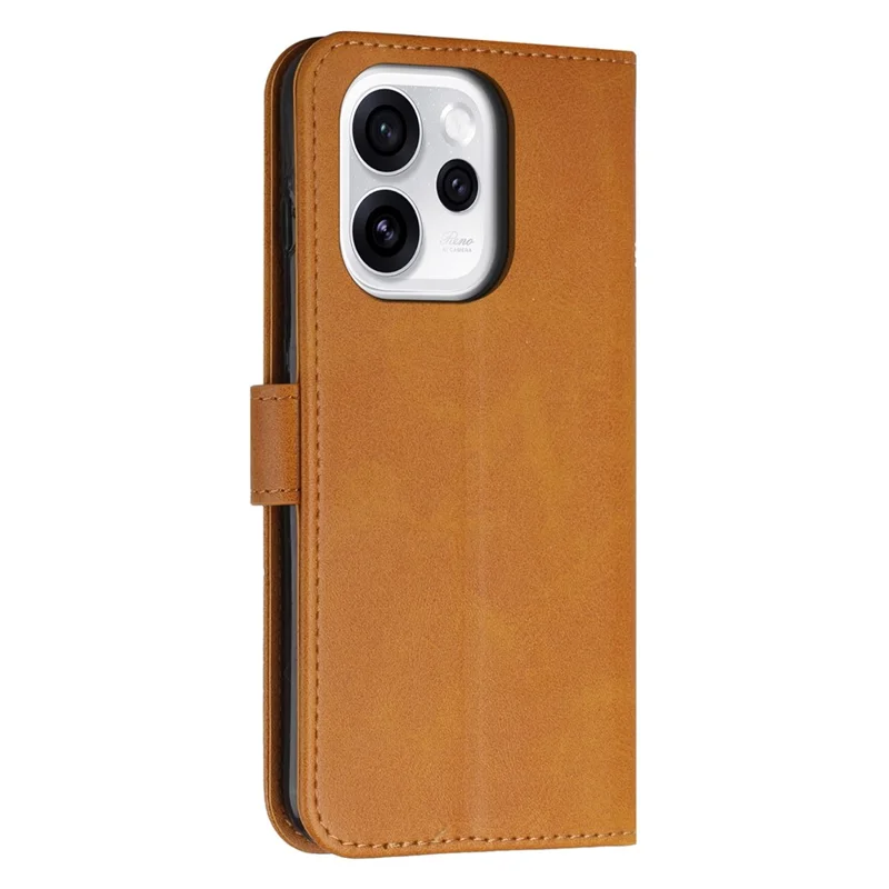 For Oppo Reno15 F 5G Leather Phone Case Foldable Stand Wallet Flip Cover with Strap - Yellow