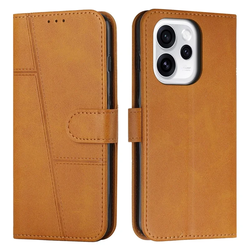 Leather Phone Case For Oppo Reno15 5G (Global)  /  Reno15c 5G (China) Foldable Stand Wallet Flip Cover with Strap - Yellow