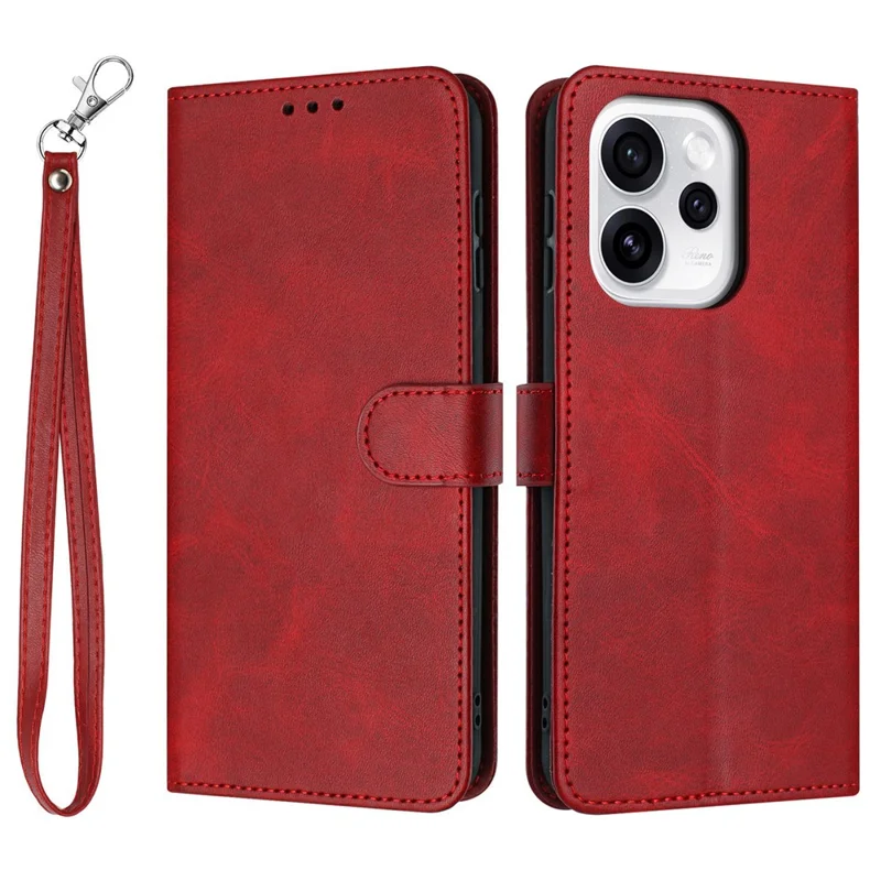 For Oppo Reno15 F 5G Wallet Case Flip Stand Calf Texture PU Leather Phone Cover with Strap - Red