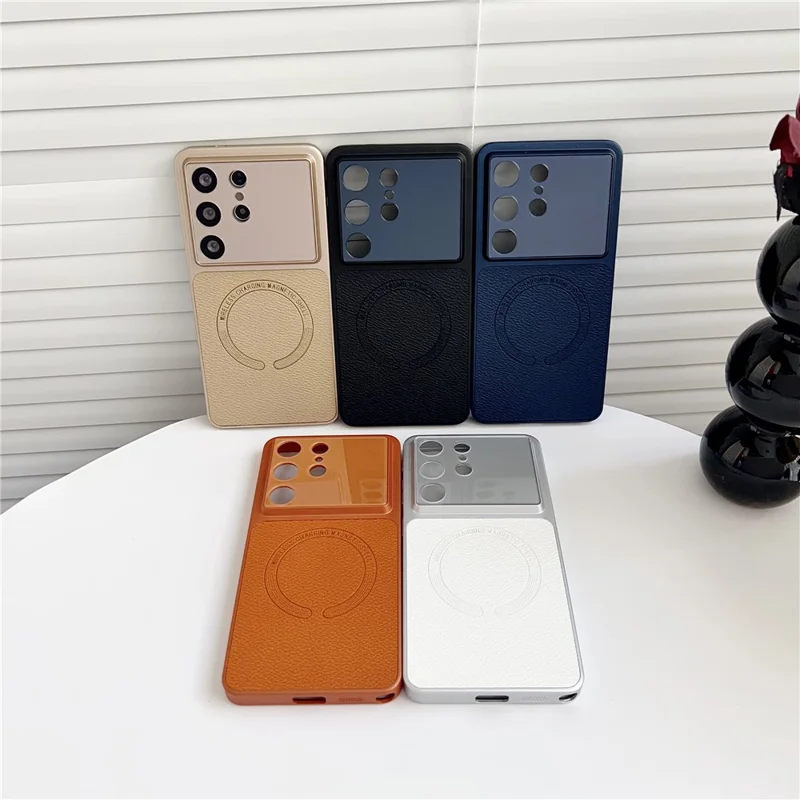 For Samsung Galaxy S24 Ultra Case Precise Cutouts Textured PU Leather Coated PC + TPU Phone Cover - Khaki