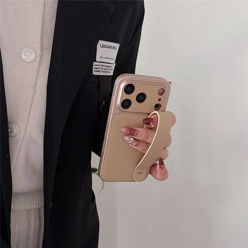 For iPhone 17 Pro Case with Wristband Precise Cutouts Textured TPU PU Leather PC Phone Cover - Green
