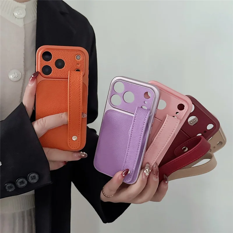 For iPhone 17 Pro Case with Wristband Precise Cutouts Textured TPU PU Leather PC Phone Cover - Green