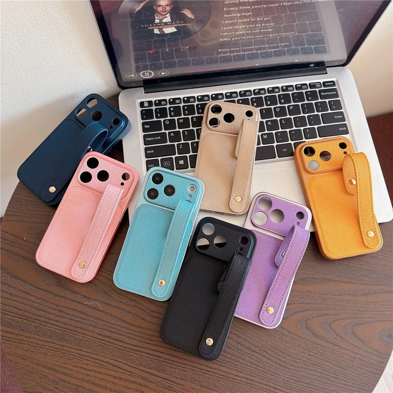 For iPhone 17 Pro Case with Wristband Precise Cutouts Textured TPU PU Leather PC Phone Cover - Green