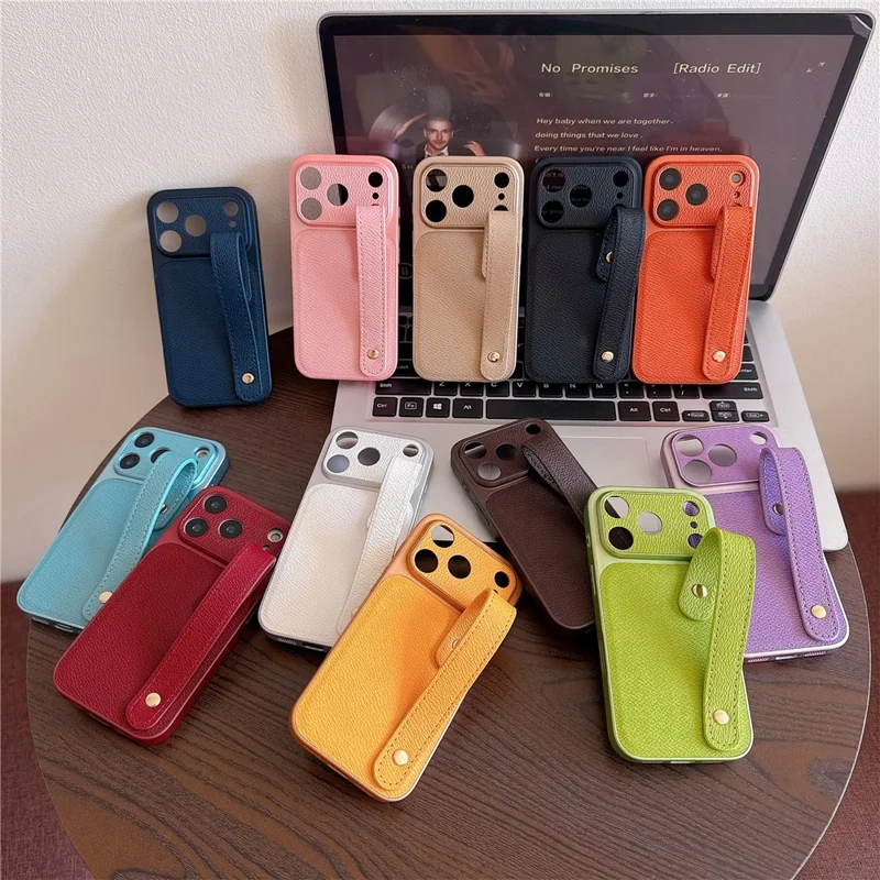 For iPhone 17 Pro Case with Wristband Precise Cutouts Textured TPU PU Leather PC Phone Cover - Green