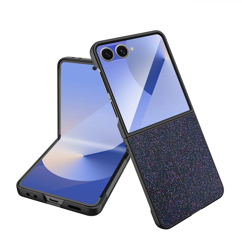 For Samsung Galaxy Z Flip7 5G Case Anti-Fingerprint PU + PC + Tempered Glass Phone Back Cover - Black