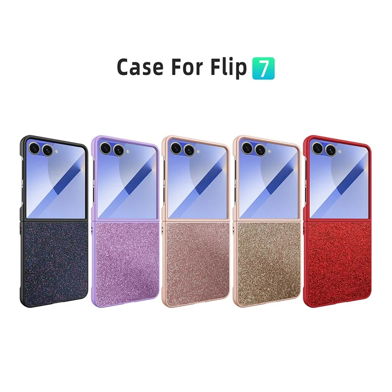 For Samsung Galaxy Z Flip7 5G Case Anti-Fingerprint PU + PC + Tempered Glass Phone Back Cover - Black