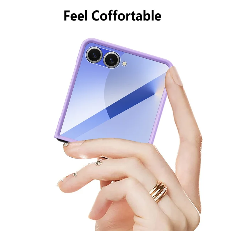 For Samsung Galaxy Z Flip7 5G Case Anti-Fingerprint PU + PC + Tempered Glass Phone Back Cover - Black