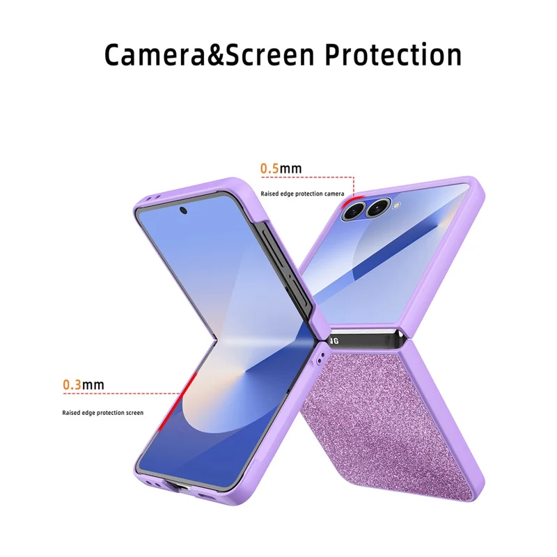 For Samsung Galaxy Z Flip7 5G Case Anti-Fingerprint PU + PC + Tempered Glass Phone Back Cover - Black