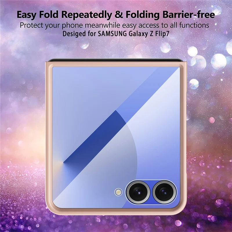 For Samsung Galaxy Z Flip7 5G Case Anti-Fingerprint PU + PC + Tempered Glass Phone Back Cover - Black