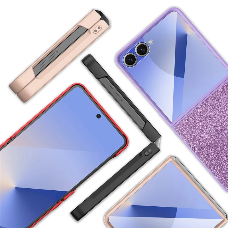 For Samsung Galaxy Z Flip7 5G Case Anti-Fingerprint PU + PC + Tempered Glass Phone Back Cover - Black