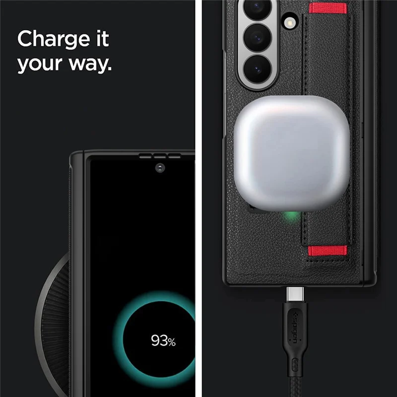 For Samsung Galaxy Z Fold7 5G Case PC PU Leather Wristband Design Phone Cover with Kickstand and Front Screen Film - Black