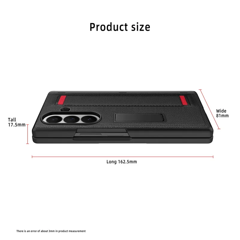 For Samsung Galaxy Z Fold7 5G Case PC PU Leather Wristband Design Phone Cover with Kickstand and Front Screen Film - Black