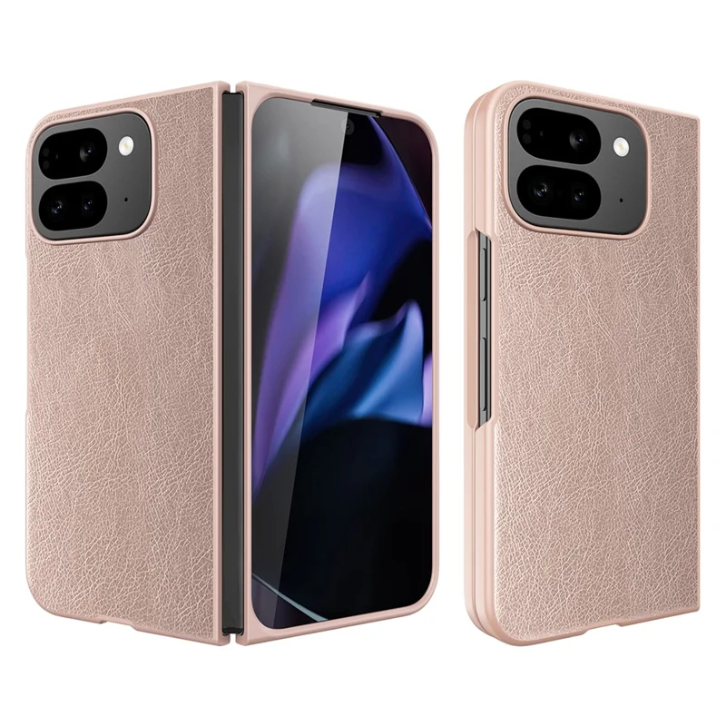 For Google Pixel 10 Pro Fold Case PU Leather PC Litchi Coated Phone Cover with Screen  /  Lens Film  - Gold