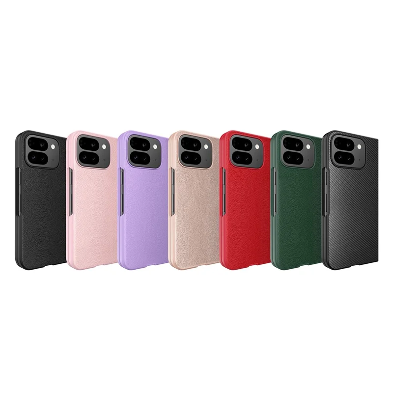 For Google Pixel 10 Pro Fold Case PU Leather PC Litchi Coated Phone Cover with Screen  /  Lens Film  - Gold