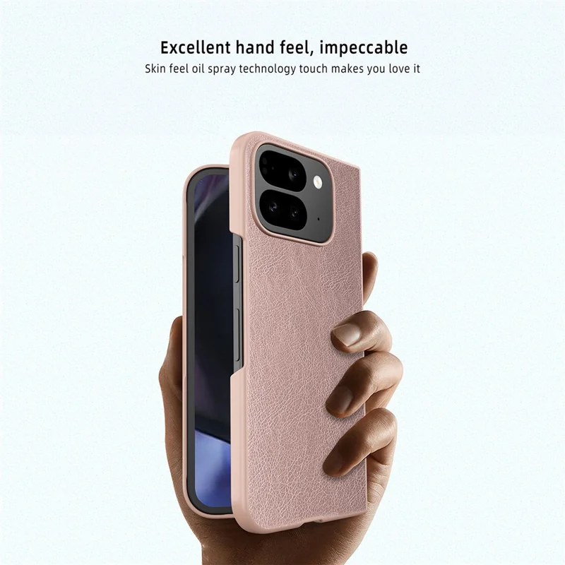 For Google Pixel 10 Pro Fold Case PU Leather PC Litchi Coated Phone Cover with Screen  /  Lens Film  - Gold