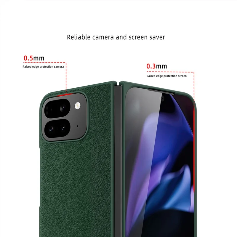 For Google Pixel 10 Pro Fold Case PU Leather PC Litchi Coated Phone Cover with Screen  /  Lens Film  - Gold