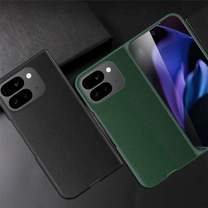 For Google Pixel 10 Pro Fold Case PU Leather PC Litchi Coated Phone Cover with Screen  /  Lens Film  - Gold