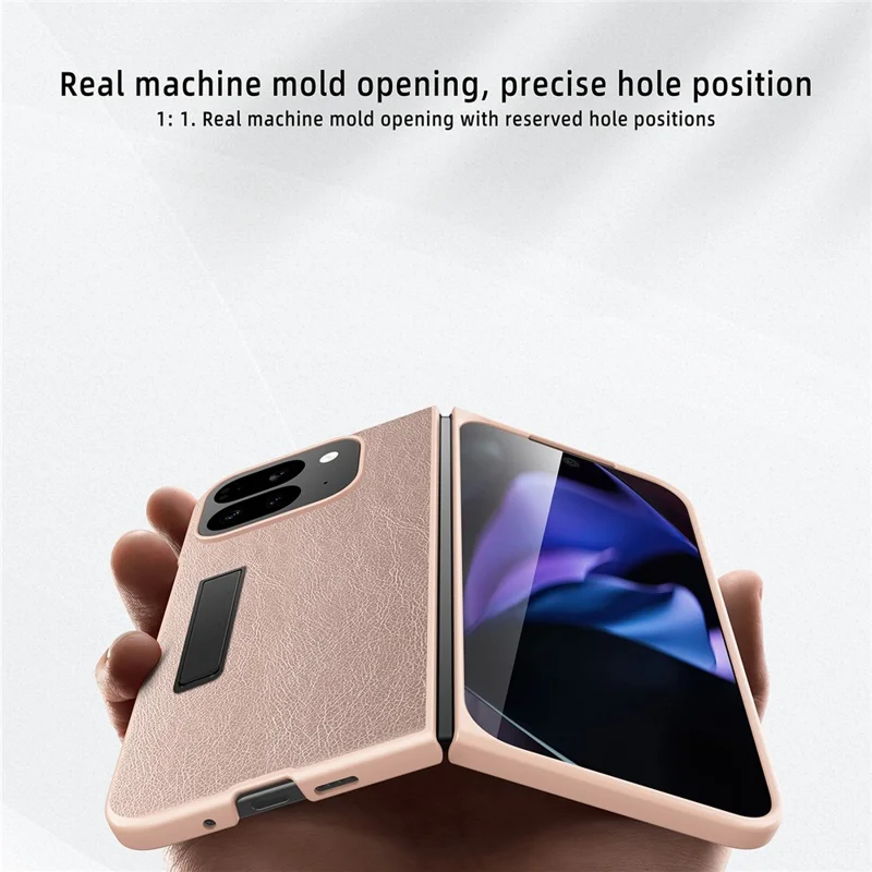 For Google Pixel 10 Pro Fold Case Litchi Texture PU+PC Invisible Kickstand Phone Cover with Screen  /  Lens Film - Texture Black