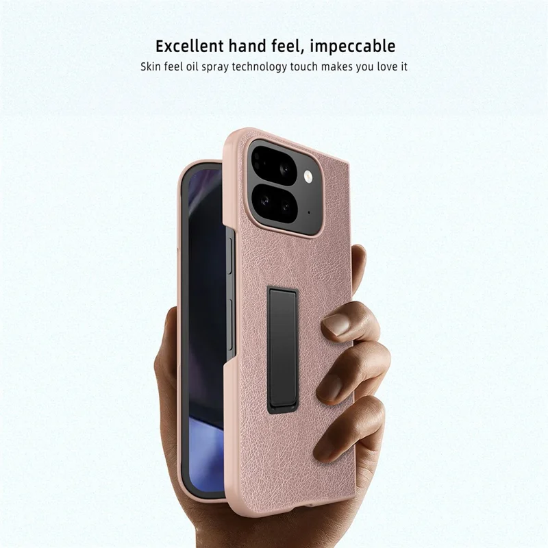 For Google Pixel 10 Pro Fold Case Litchi Texture PU+PC Invisible Kickstand Phone Cover with Screen  /  Lens Film - Texture Black