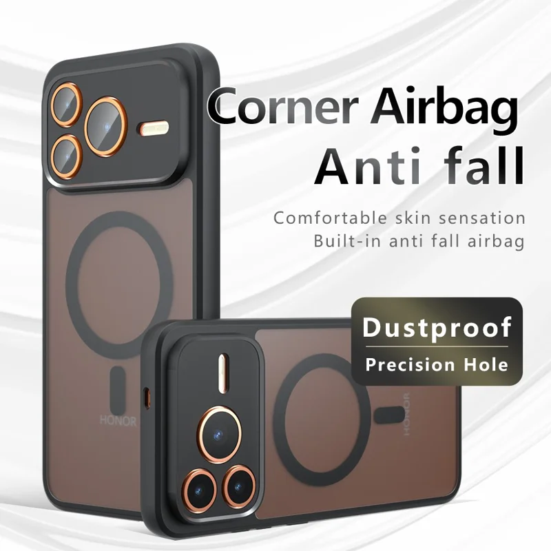 For Honor Power2 5G Magnetic Case TPU + PC Matte Skin Touch Phone Cover - Black