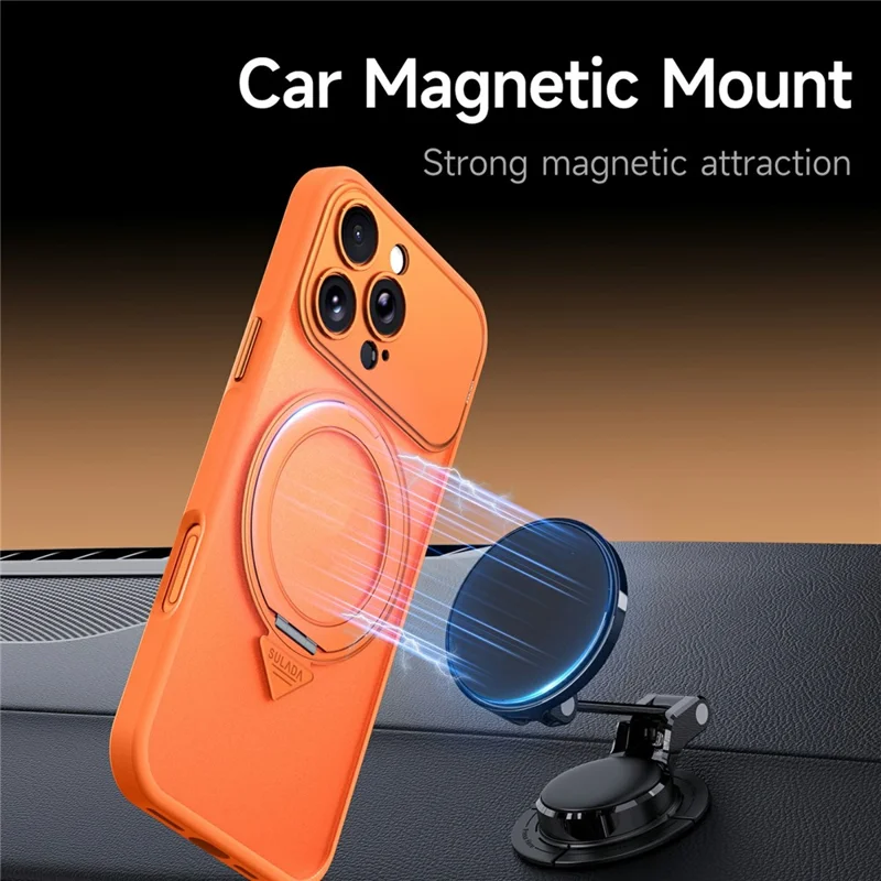 SULADA For iPhone 16 Pro Max Magnetic Case with 360° Rotating Kickstand Transfer to 17 Pro Max PC TPU Phone Cover Compatible with MagSafe - Orange