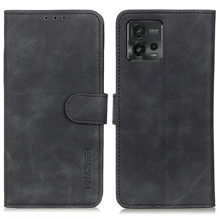KHAZNEH для Motorola Moto G72 4G PU кожаный винтажный текстурированный чехол с полной защитой, магнитным замком и бумажником - черный