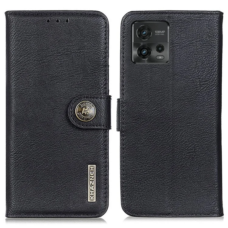 Khazneh Para Motorola Moto G72 4G Textura de la Caza Textura PU Funda de Cuero Caso Plegable Poldable Phele-propage Shell - Negro