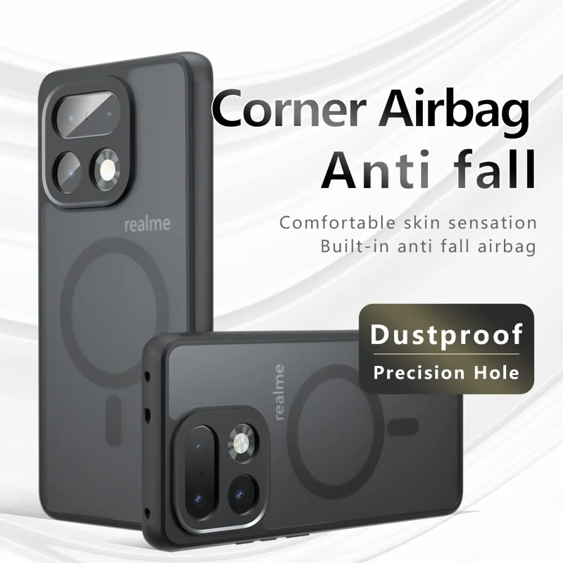 For Realme 16 Pro+ 5G Magnetic Case TPU + PC Matte Skin Touch Phone Cover - Black